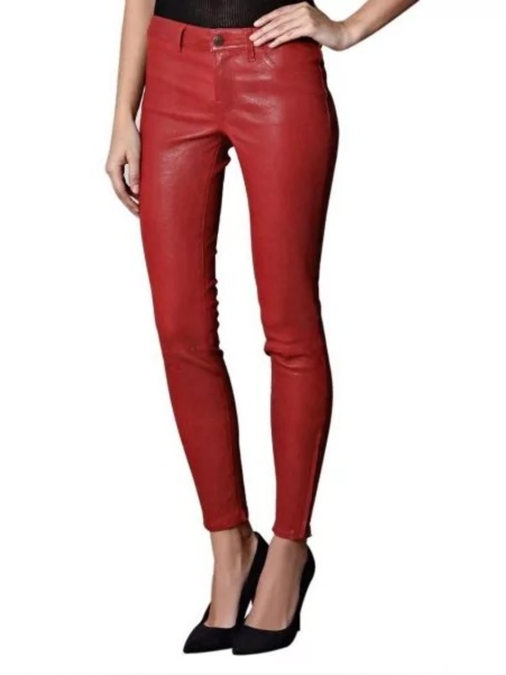 New York & Company Red Faux Leather Skinny Jeans